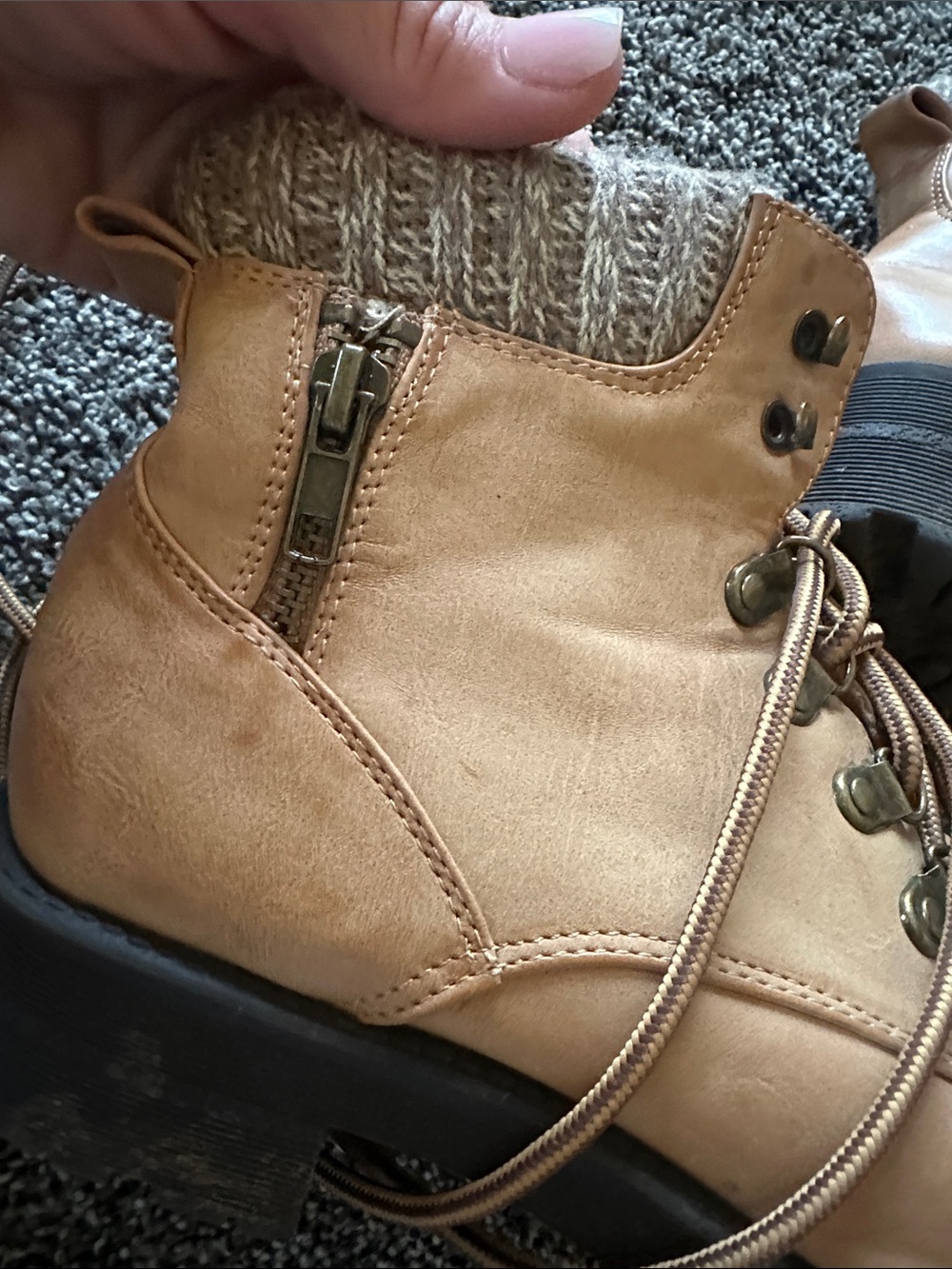 MIA Tan Lace-Up Ankle Heel Boots Knit Collar Perfect for Fall Family Pics 7.5 - Picture 3 of 11